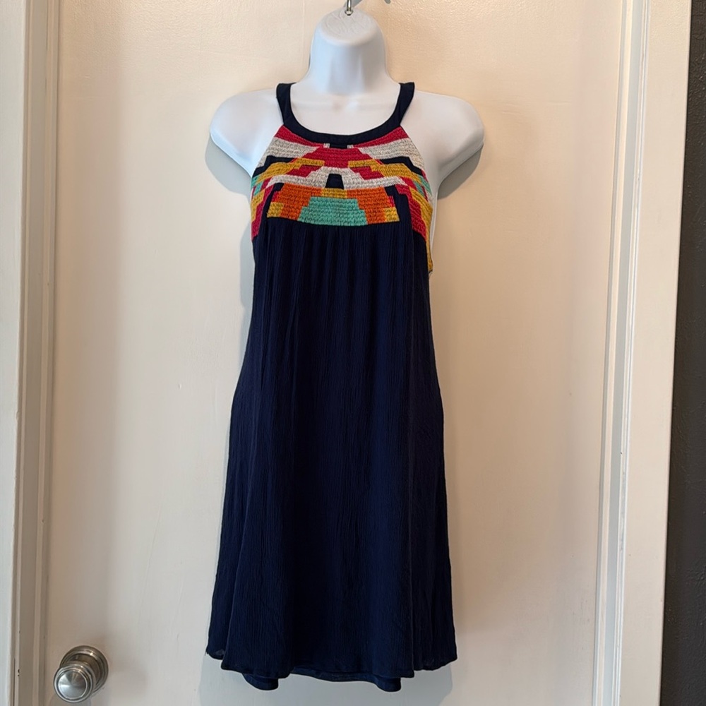 THML Navy Dress with Multicolor Embroidery